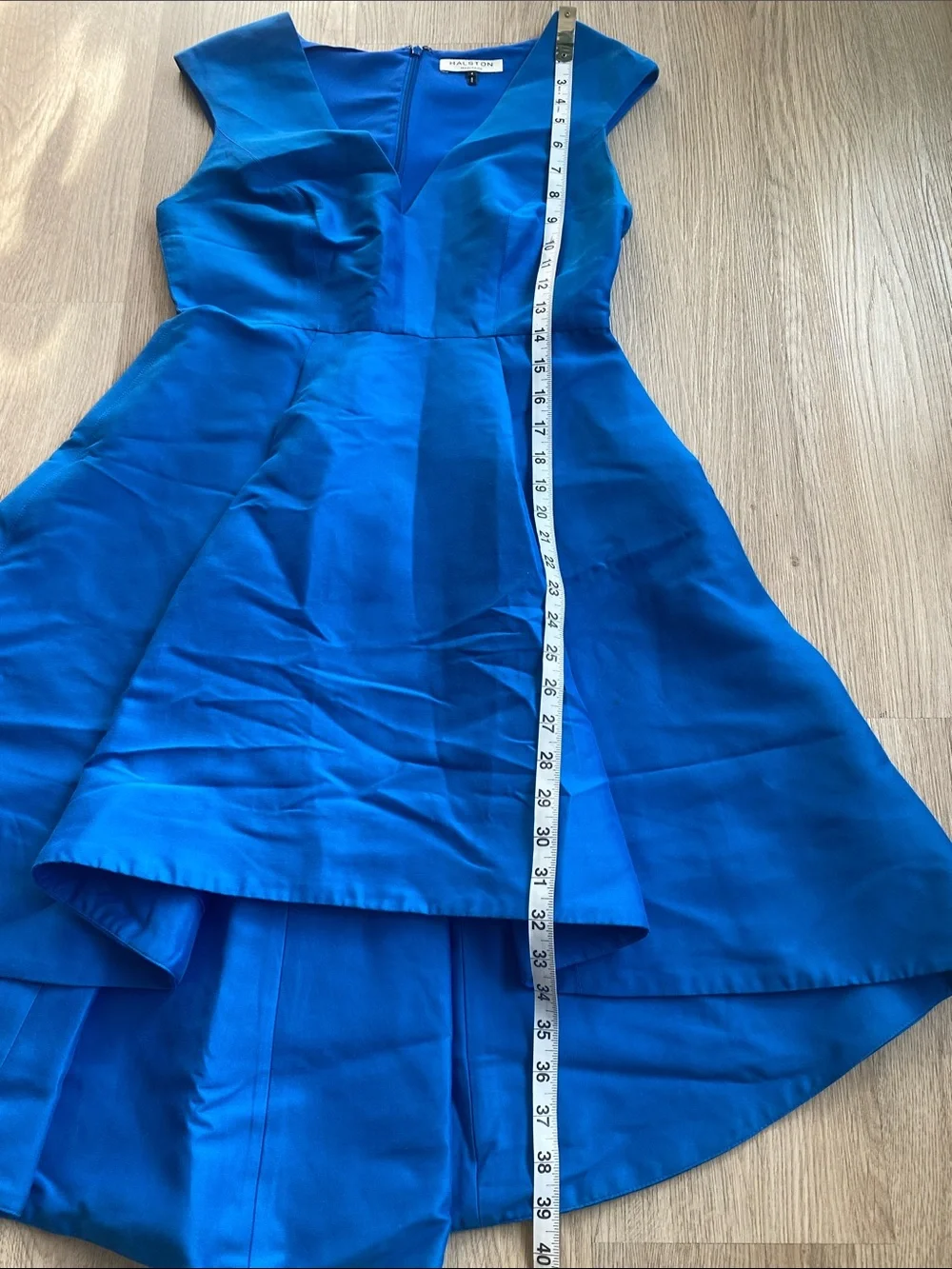 Halston Heritage Cobalt Blue Cotton/Silk Blend High-Low Fit-and-Flare Dress - Picture 11 of 11